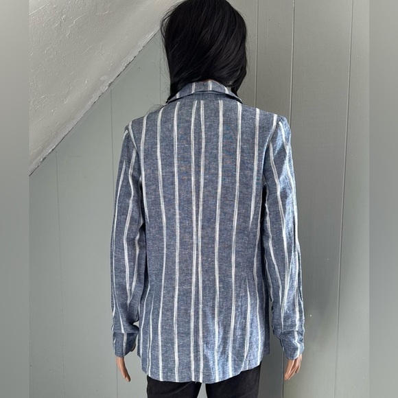 Drew Viscose Linen Blend Striped Blazer Jacket Blue White Size XS NWT - Picture 7 of 9